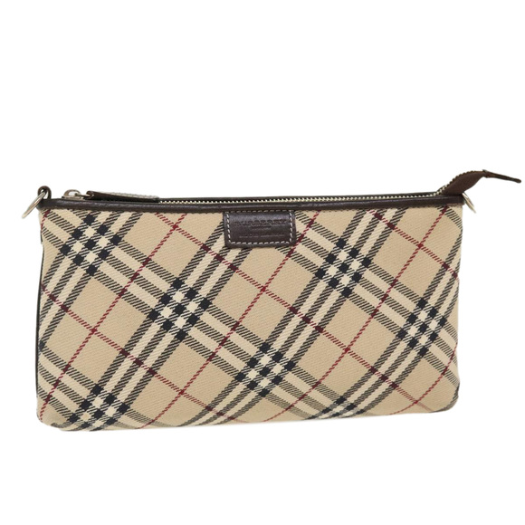 BURBERRY Nova Check Blue Label Pouch Canvas Beige Brown Red Auth 39015 - Picture 1 of 16